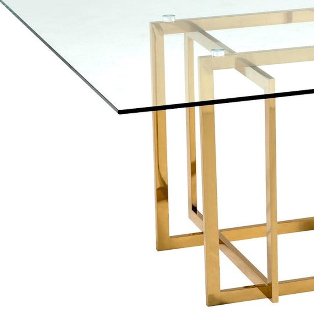 59" Clear and Silver Glass and Metal Pedestal Base Square Dining Table