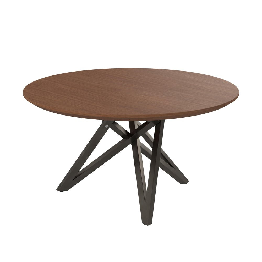 47" Brown and Gray Wood and Stainless Steel Cross Leg Base Round Top Dining Table