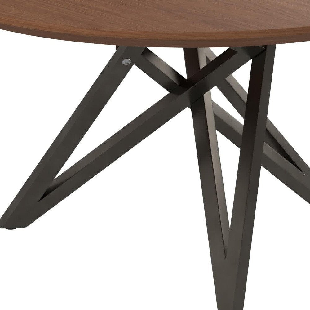 47" Brown and Gray Wood and Stainless Steel Cross Leg Base Round Top Dining Table