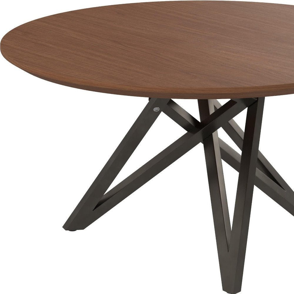 47" Brown and Gray Wood and Stainless Steel Cross Leg Base Round Top Dining Table