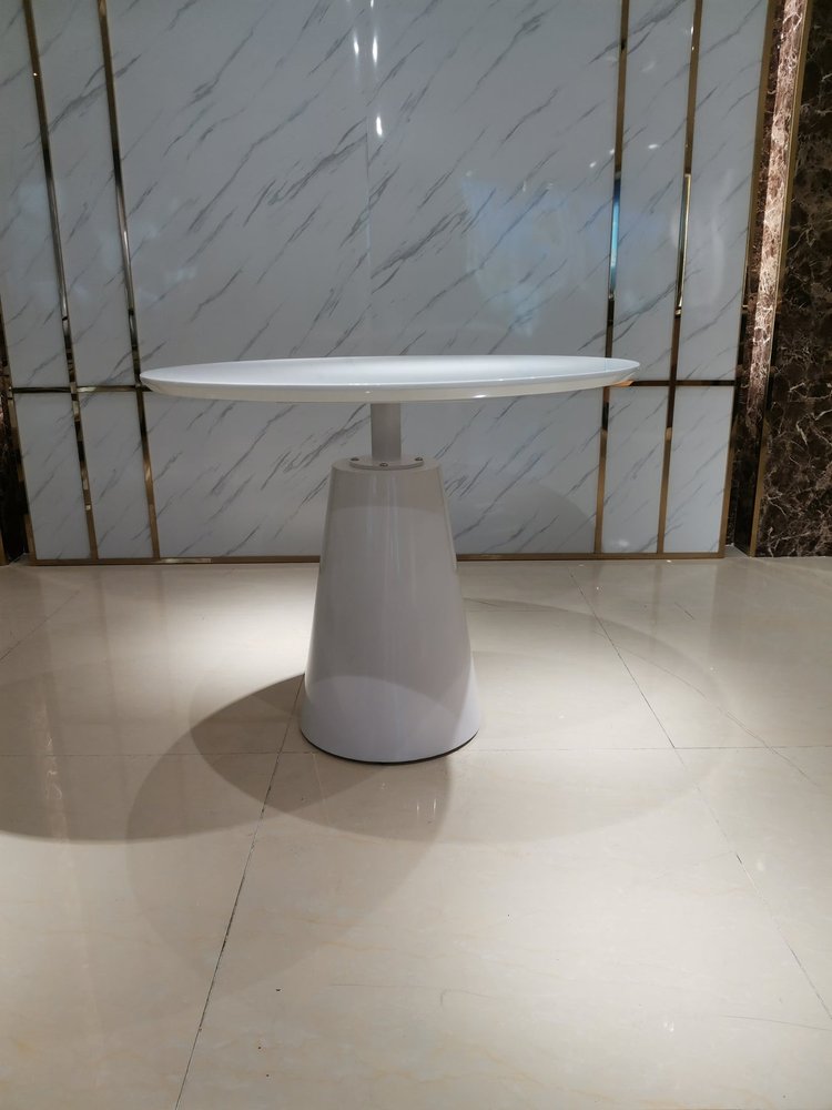 42" White Wood and Metal Pedestal Base Round Top Dining Table