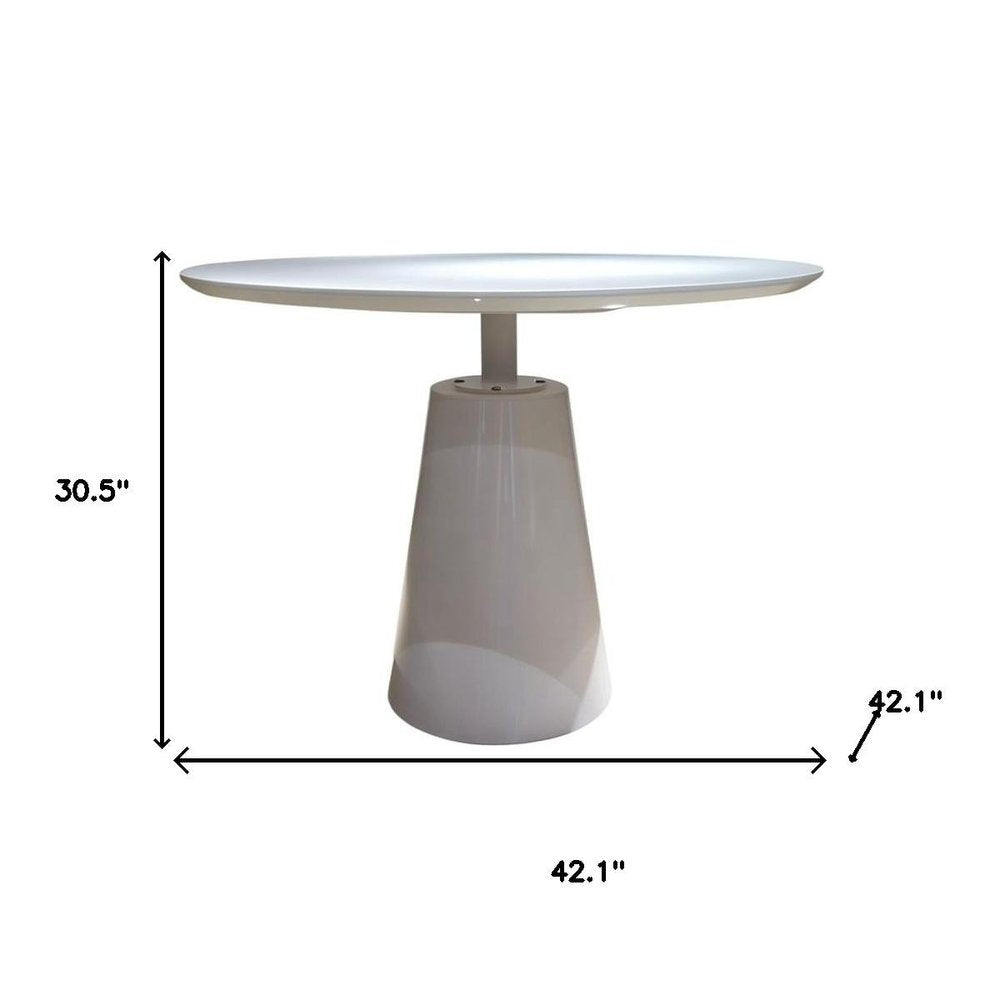 42" White Wood and Metal Pedestal Base Round Top Dining Table