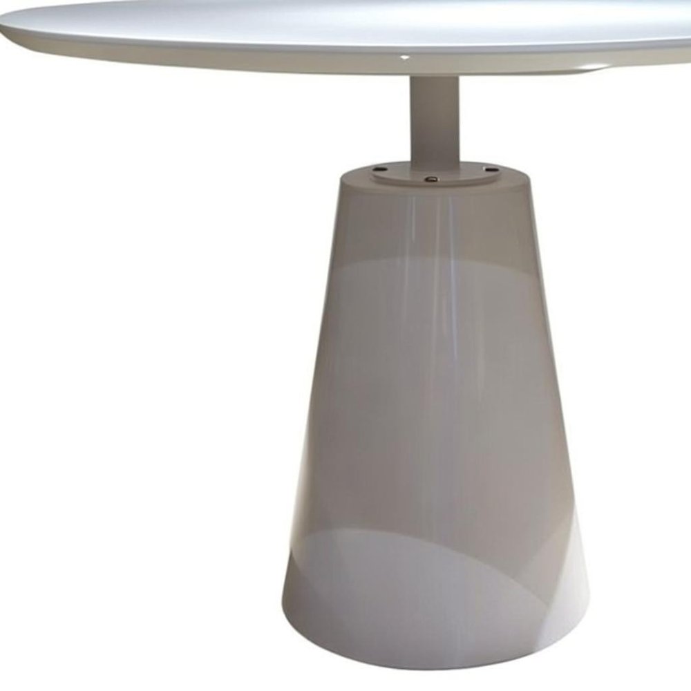 42" White Wood and Metal Pedestal Base Round Top Dining Table