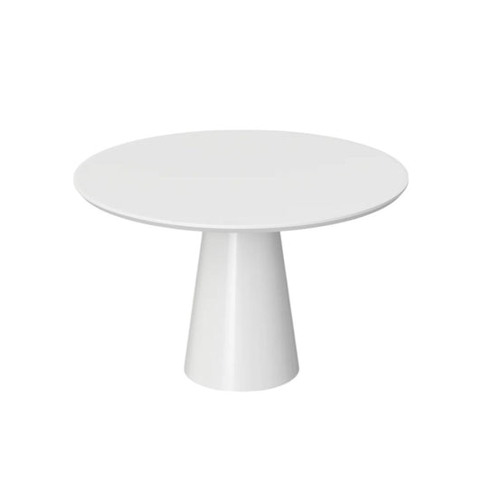 42" White Wood and Metal Pedestal Base Round Top Dining Table