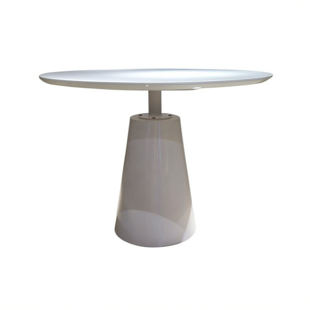 42" White Wood and Metal Pedestal Base Round Top Dining Table