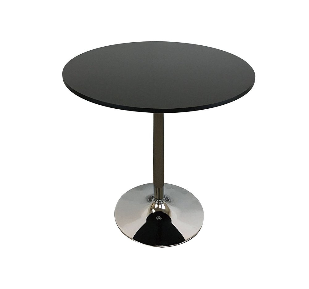 36" Black and Silver Wood and Metal Pedestal Base Round Top Dining Table