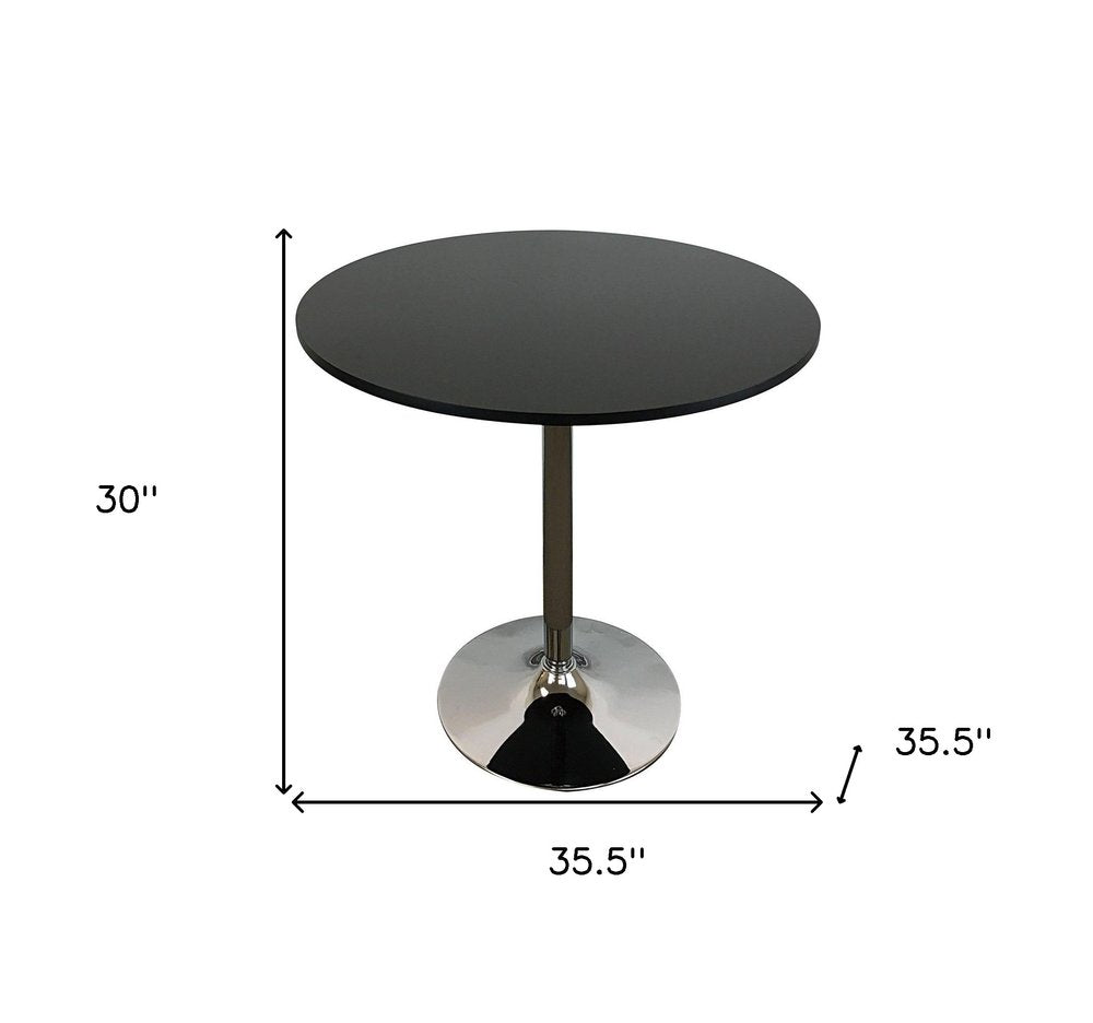 36" Black and Silver Wood and Metal Pedestal Base Round Top Dining Table