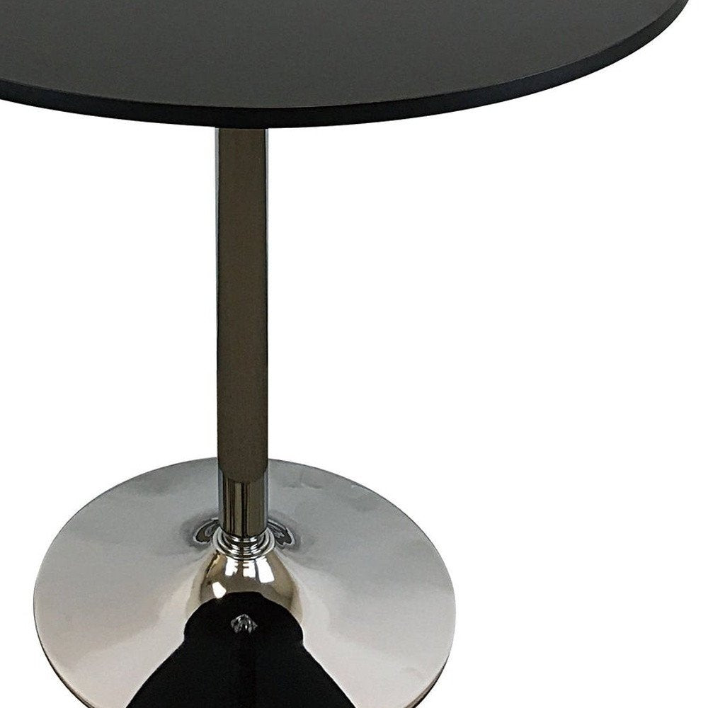 36" Black and Silver Wood and Metal Pedestal Base Round Top Dining Table