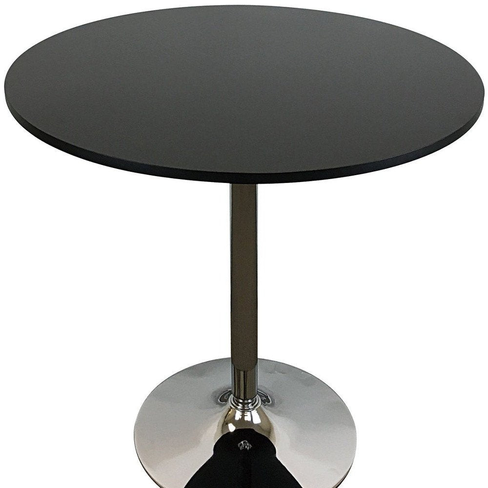 36" Black and Silver Wood and Metal Pedestal Base Round Top Dining Table
