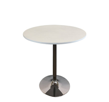 36" White and Silver Wood and Metal Pedestal Base Round Top Dining Table
