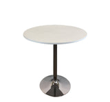 36" White and Silver Wood and Metal Pedestal Base Round Top Dining Table