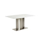63" White And Silver Marble And Metal Pedestal Base Dining Table