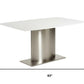 63" White And Silver Marble And Metal Pedestal Base Dining Table