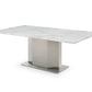 79" Gray White and Silver Marble and Stainless Steel Pedestal Base Dining Table