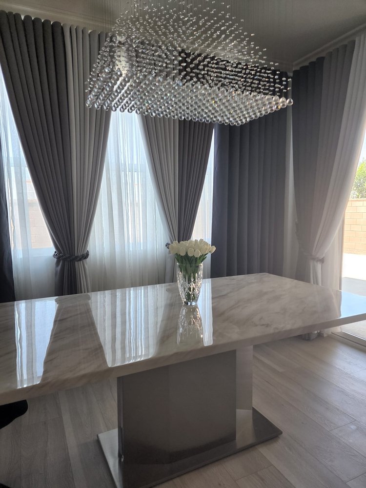 79" Gray White and Silver Marble and Stainless Steel Pedestal Base Dining Table