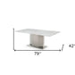 79" Gray White and Silver Marble and Stainless Steel Pedestal Base Dining Table