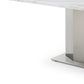 79" Gray White and Silver Marble and Stainless Steel Pedestal Base Dining Table