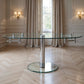 40" Clear and Silver Glass and Metal Self-Storing Leaf Motion Extendable Dining Table