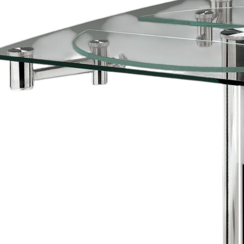 40" Clear and Silver Glass and Metal Self-Storing Leaf Motion Extendable Dining Table