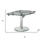 40" Clear and Silver Glass and Metal Self-Storing Leaf Motion Extendable Dining Table