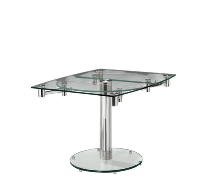 40" Clear and Silver Glass and Metal Self-Storing Leaf Motion Extendable Dining Table