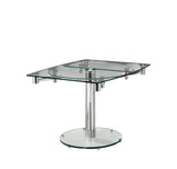 40" Clear and Silver Glass and Metal Self-Storing Leaf Motion Extendable Dining Table