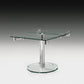 50" Clear And Silver Glass And Metal Self-Storing Leaf Pedestal Base Dining Table