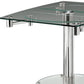 50" Clear And Silver Glass And Metal Self-Storing Leaf Pedestal Base Dining Table