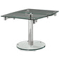50" Clear And Silver Glass And Metal Self-Storing Leaf Pedestal Base Dining Table