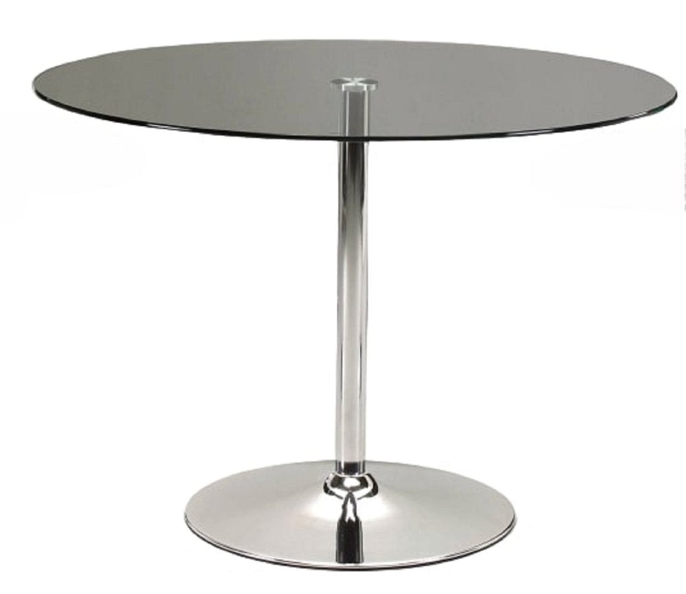 42" Clear and Silver Glass and Metal Pedestal Base Round Top Dining Table