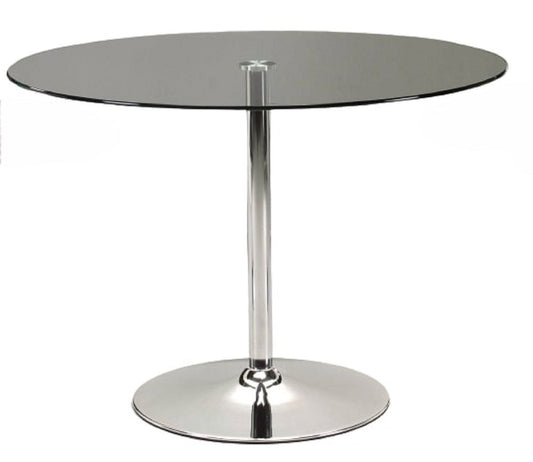 42" Clear and Silver Glass and Metal Pedestal Base Round Top Dining Table