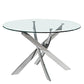 48" Clear and Silver Glass and Metal Cross Leg Base Round Top Dining Table