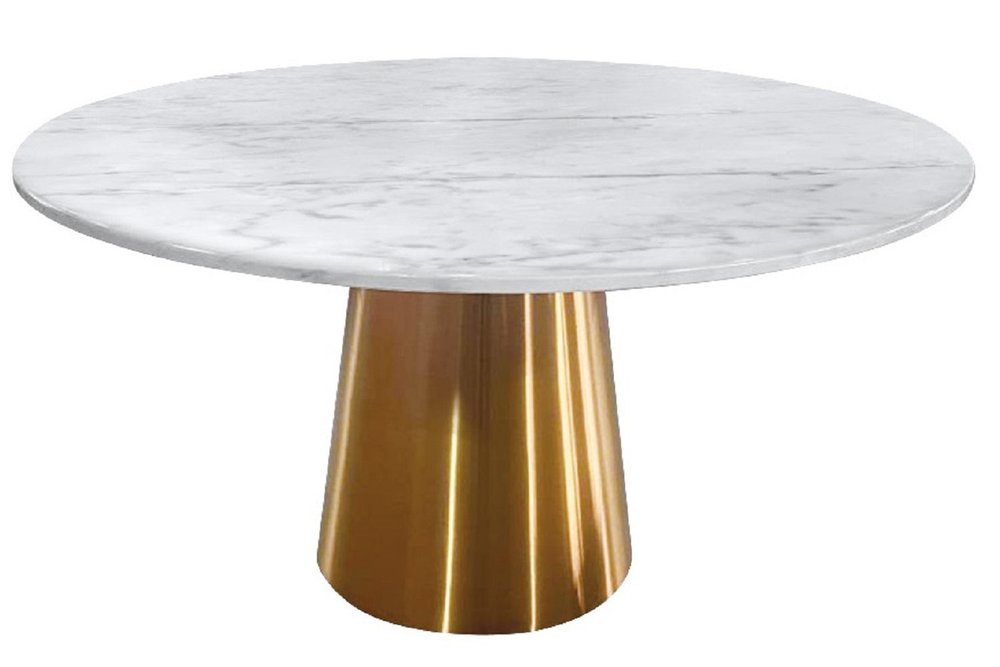 54" Gray White and Gold Marble and Metal Pedestal Base Round Top Dining Table