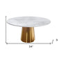 54" Gray White and Gold Marble and Metal Pedestal Base Round Top Dining Table
