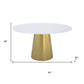 54" Gray White and Gold Marble and Metal Pedestal Base Round Top Dining Table