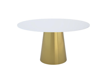 54" Gray White and Gold Marble and Metal Pedestal Base Round Top Dining Table