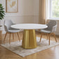 54" Gray White and Gold Marble and Metal Pedestal Base Round Top Dining Table