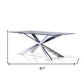 87" Clear and Silver Glass and Metal Cross Leg Base Dining Table