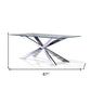 87" Clear and Silver Glass and Metal Cross Leg Base Dining Table