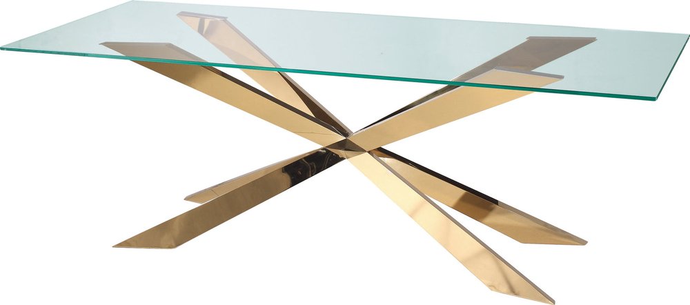 87" Clear and Gold Glass and Metal Cross Leg Base Dining Table