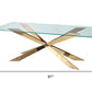 87" Clear and Gold Glass and Metal Cross Leg Base Dining Table