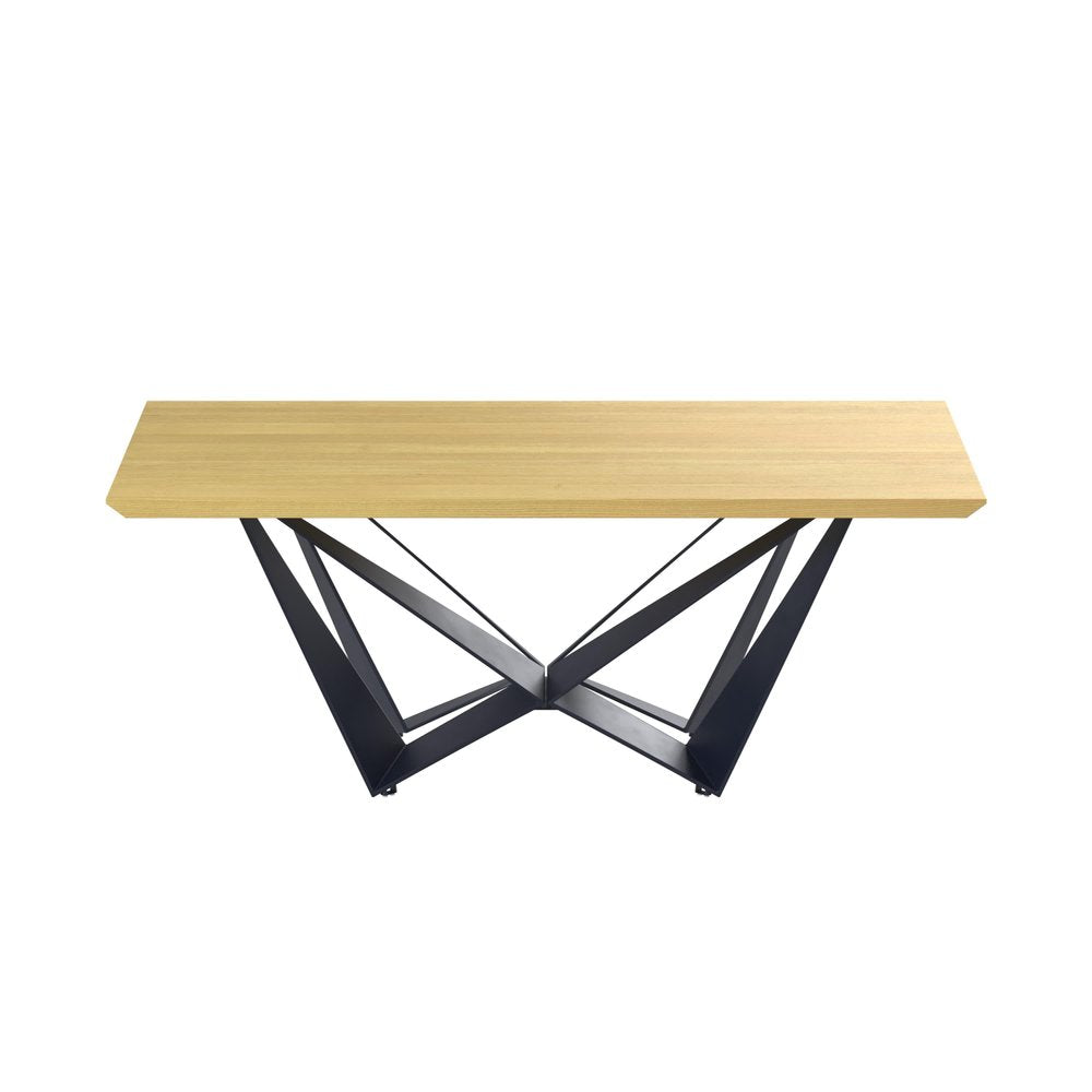 79" Natural and Black Wood and Metal Trestle Base Dining Table
