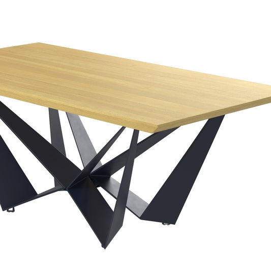 79" Natural and Black Wood and Metal Trestle Base Dining Table