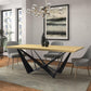 79" Natural and Black Wood and Metal Trestle Base Dining Table