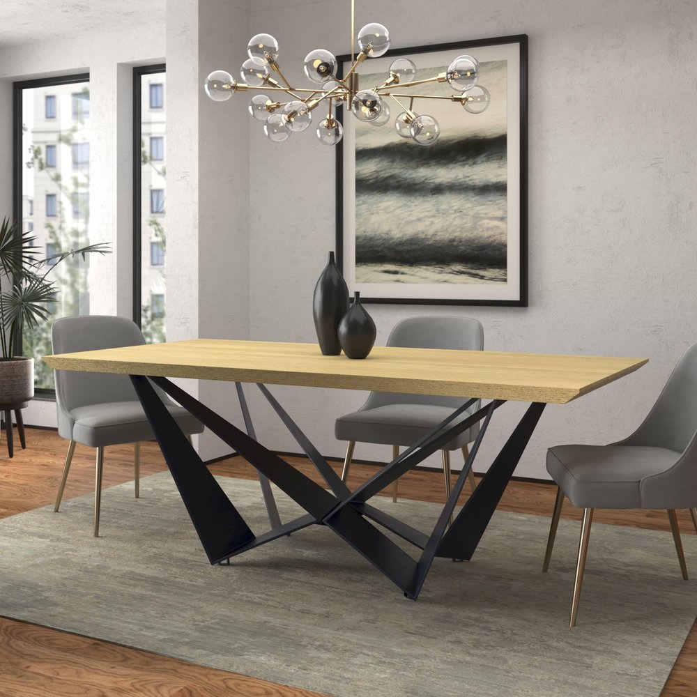 79" Natural and Black Wood and Metal Trestle Base Dining Table