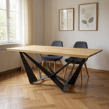 79" Natural and Black Wood and Metal Trestle Base Dining Table