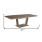 71" Gray Wood and Metal Self-Storing Leaf Pedestal Base Extendable Dining Table