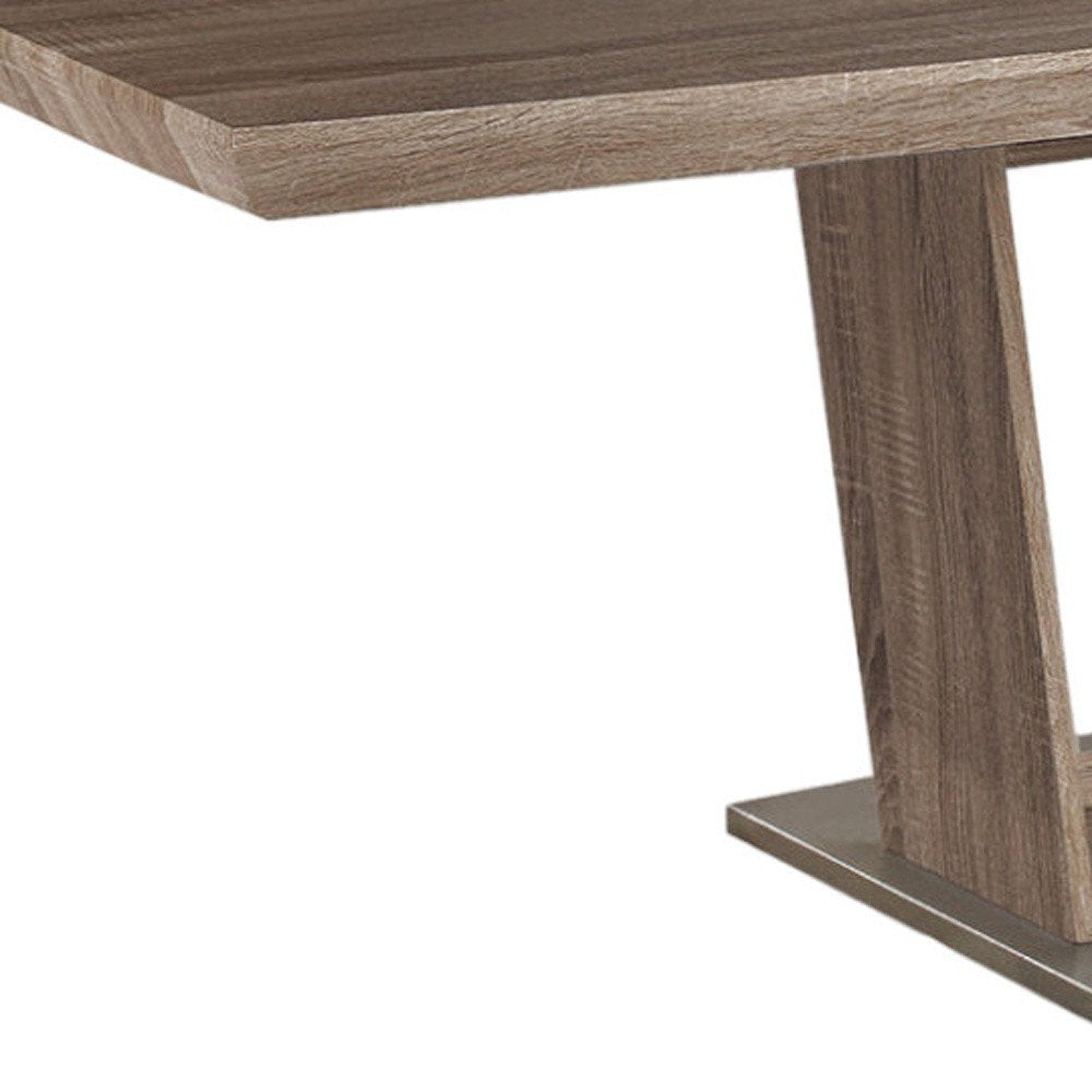 71" Gray Wood and Metal Self-Storing Leaf Pedestal Base Extendable Dining Table