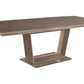 71" Gray Wood and Metal Self-Storing Leaf Pedestal Base Extendable Dining Table