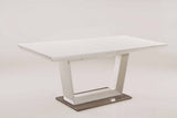 71" White Wood and Metal Self-Storing Leaf Pedestal Base Extendable Dining Table